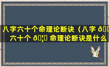 八字六十个命理论断诀（八字 🐼 六十个 🦁 命理论断诀是什么）